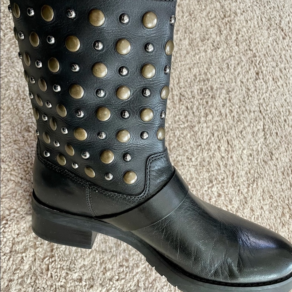Michael Kors Black Leather Studded Moto Boots - size: 7 - Picture 8 of 10